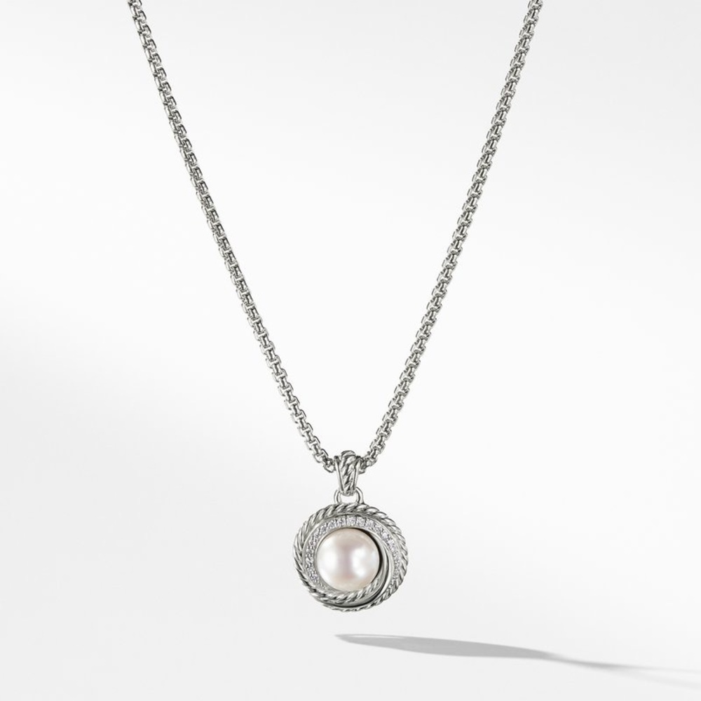 David Yurman Silver Pearl Cable Pendant Necklace